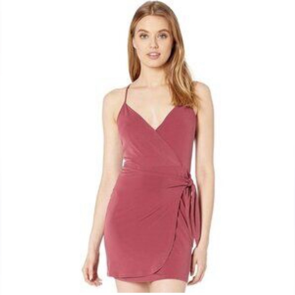 BCBG Elegant Spaghetti Strap Faux Wrap Dress